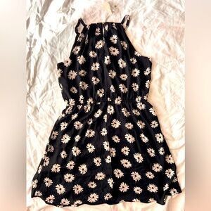 Cute! Spaghetti Stap Sundress, Black with White Flowers